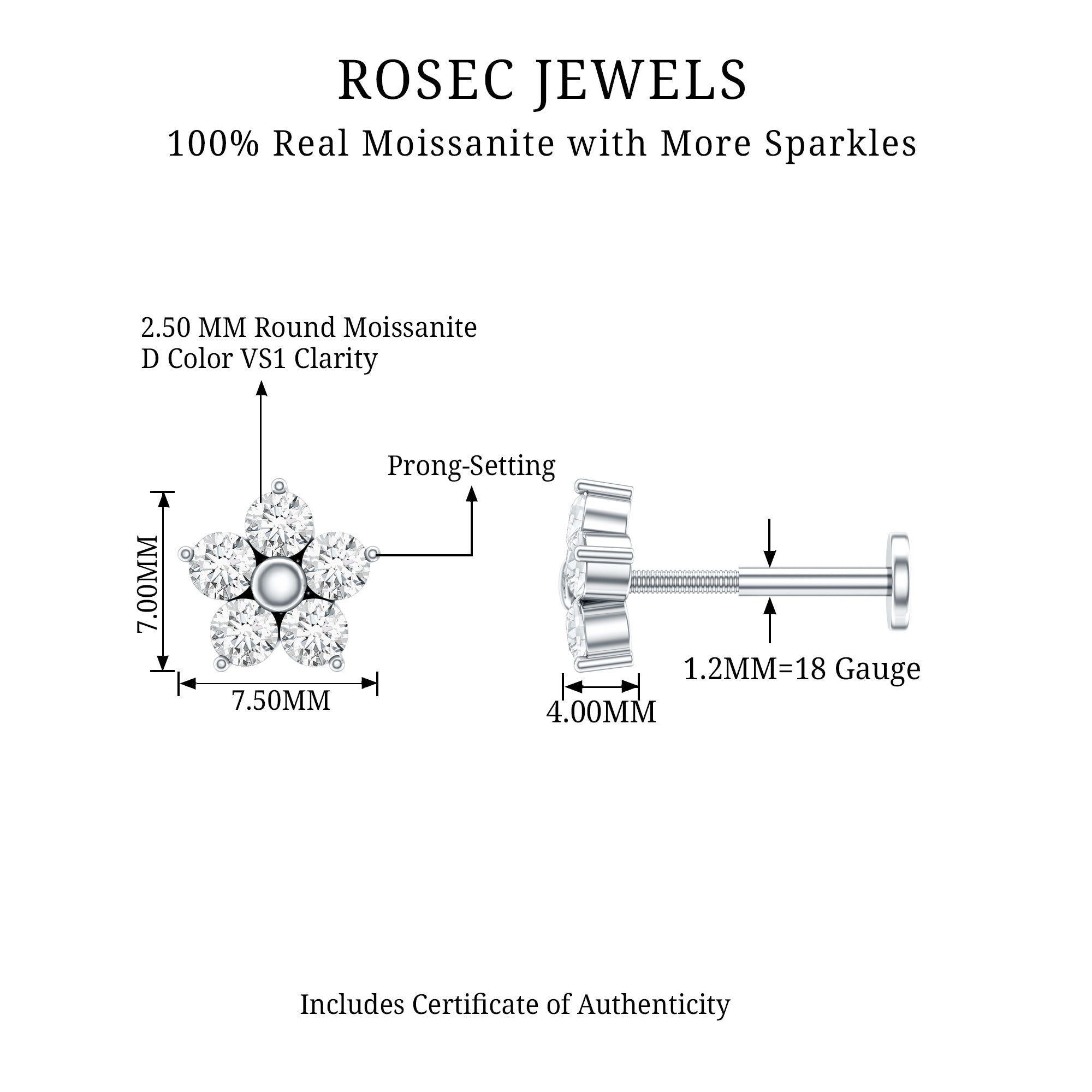 Certified Moissanite Flower Conch Earring for Women
