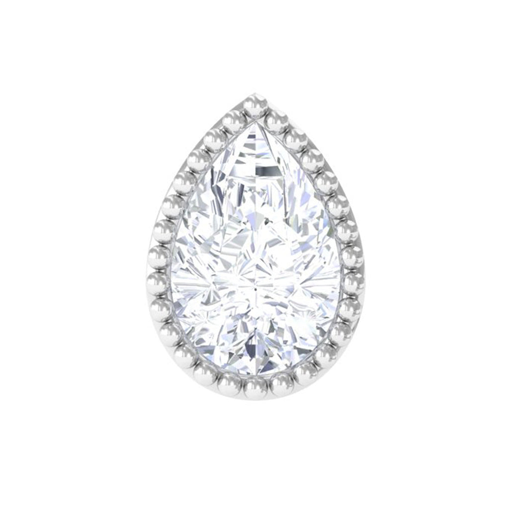Pear Moissanite Helix Solitaire Earring in Beaded Bezel Setting