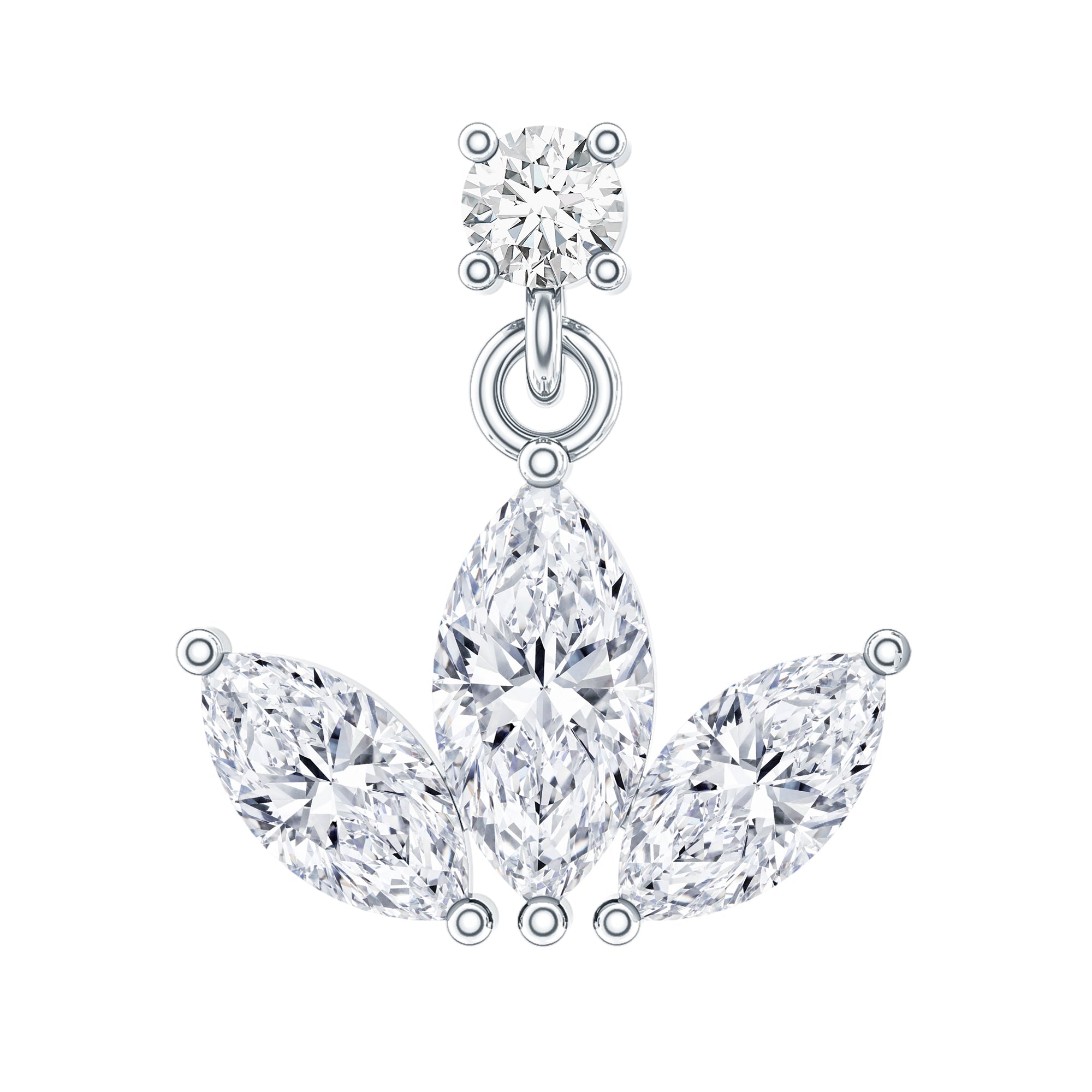 Marquise Cut Moissanite Lotus Flower Drop Helix Earring
