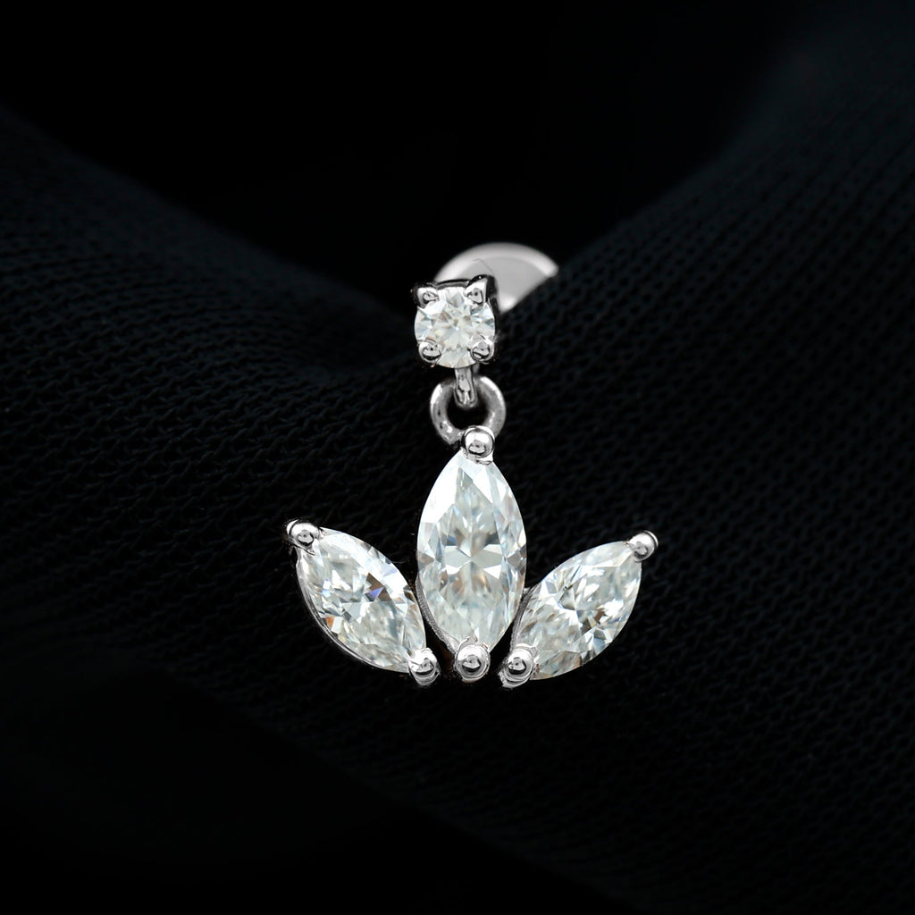 Marquise Cut Moissanite Lotus Flower Drop Helix Earring