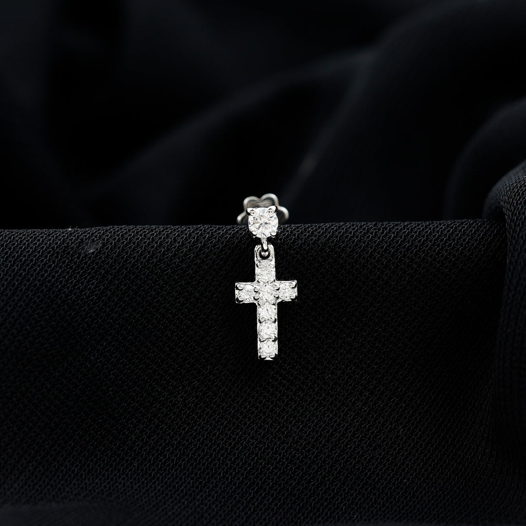 Moissanite Cross Dangly Earring for Helix Piercing