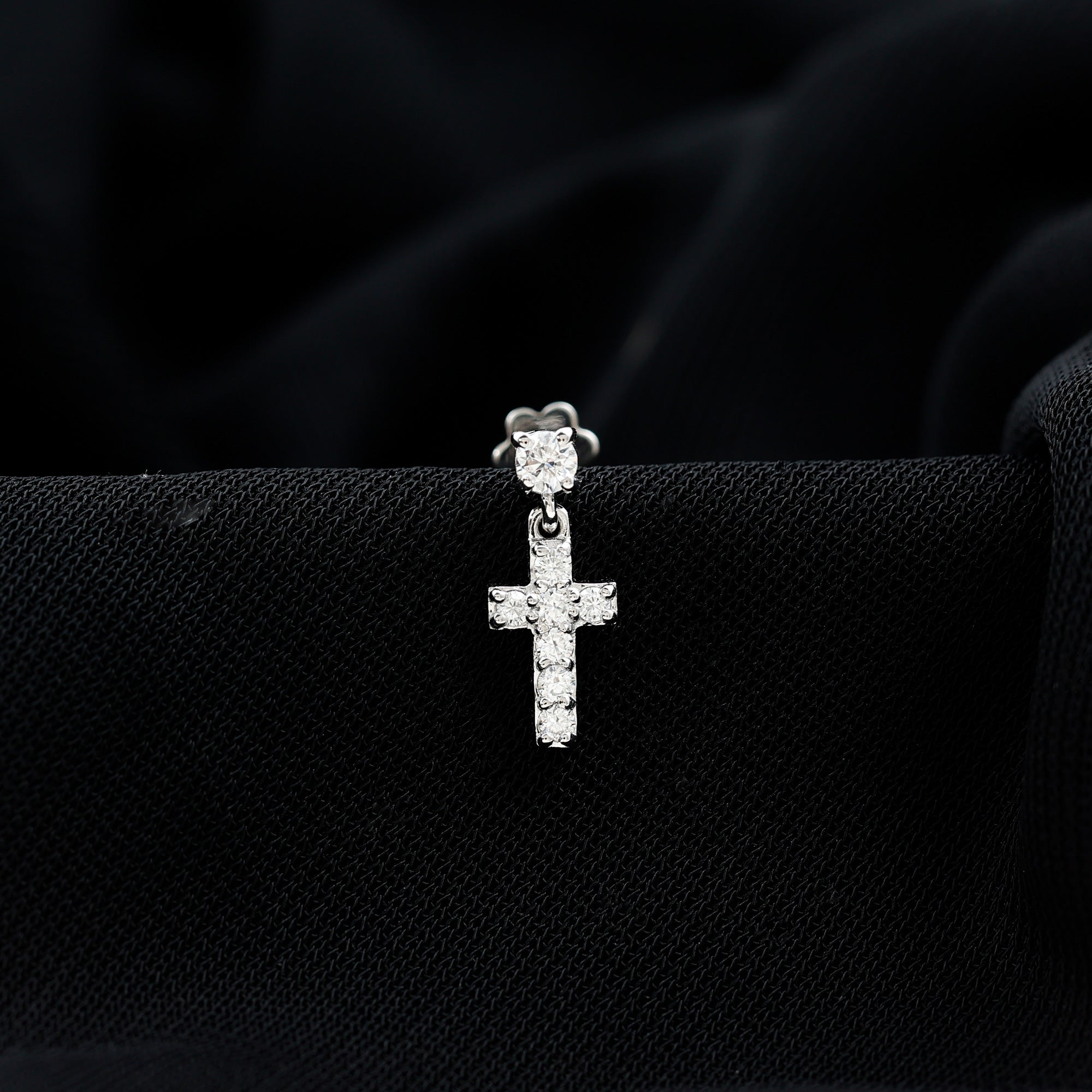 Moissanite Cross Dangly Earring for Helix Piercing