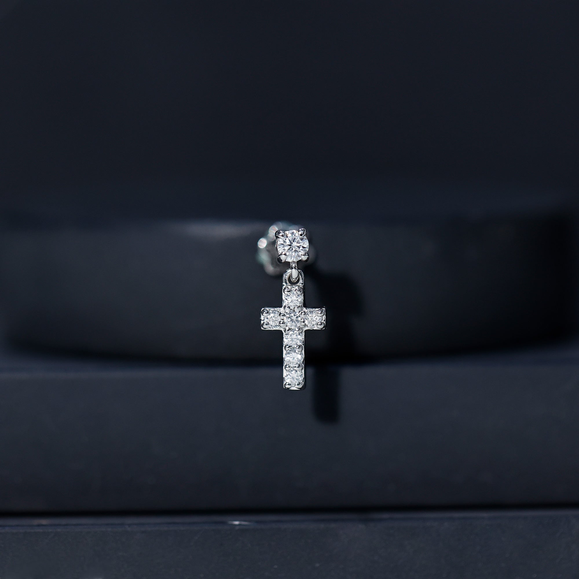 Moissanite Cross Dangly Earring for Helix Piercing