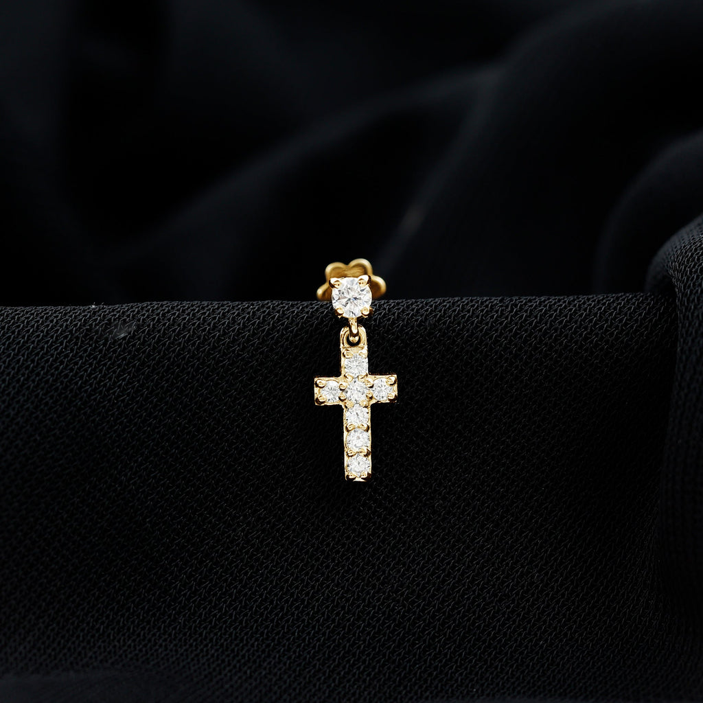 Moissanite Cross Dangly Earring for Helix Piercing