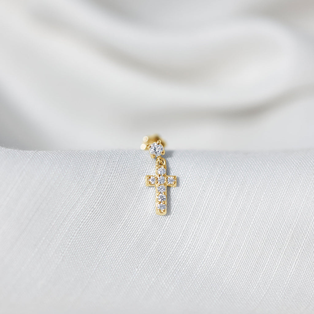 Moissanite Cross Dangly Earring for Helix Piercing