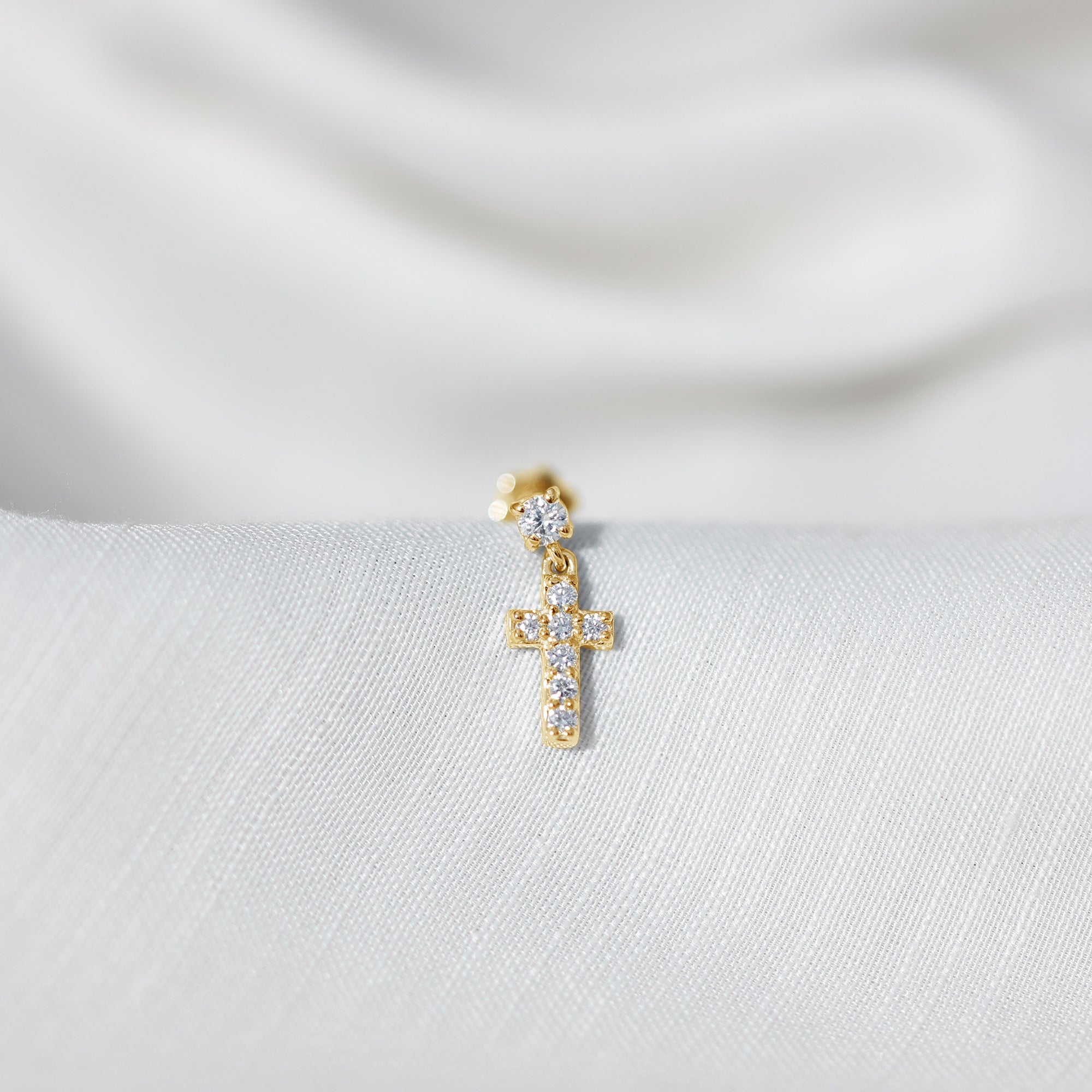 Moissanite Cross Dangly Earring for Helix Piercing