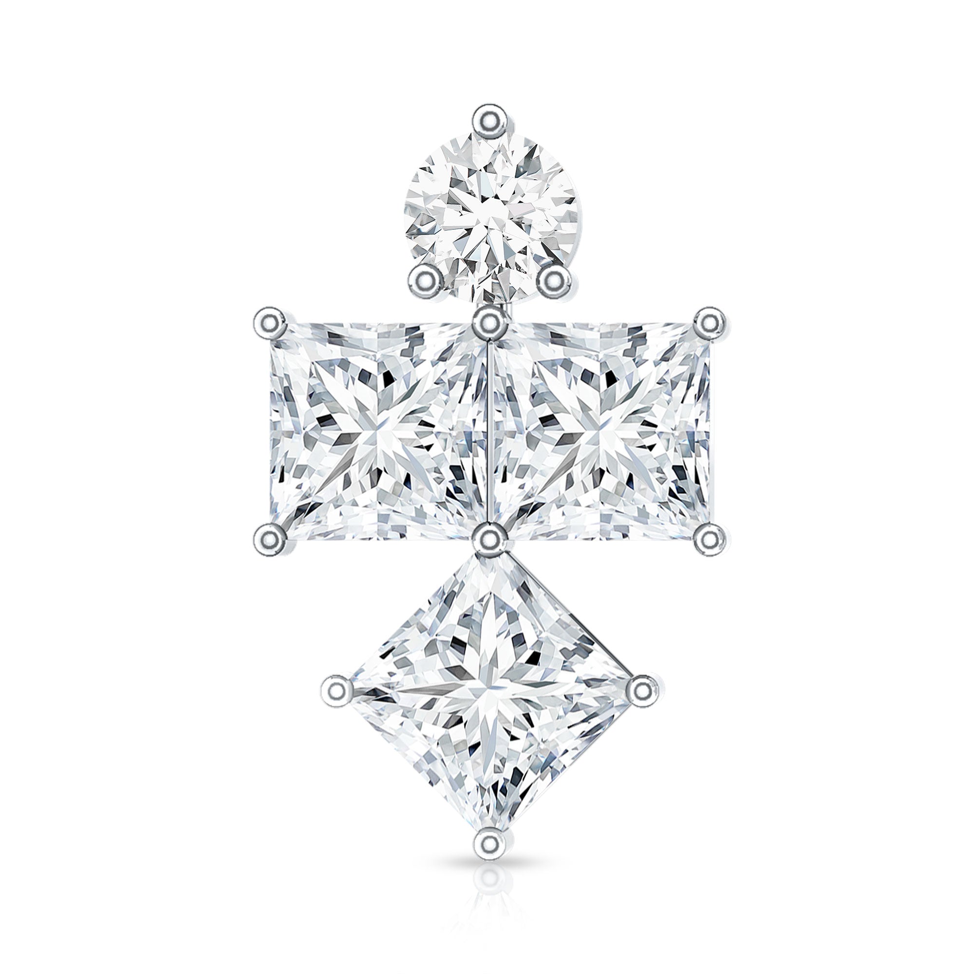 Round and Princess Cut Moissanite Cluster Helix Earring
