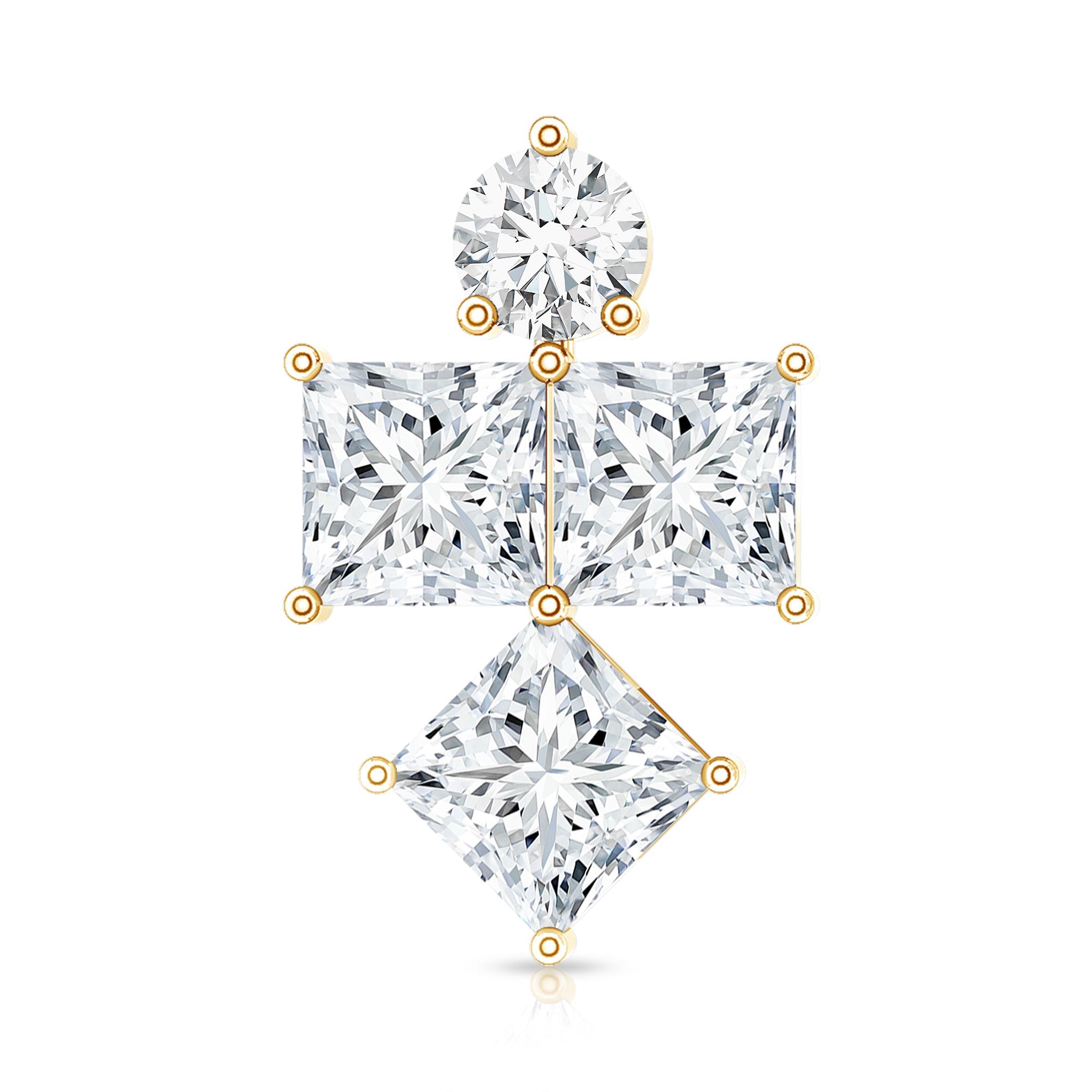 Round and Princess Cut Moissanite Cluster Helix Earring