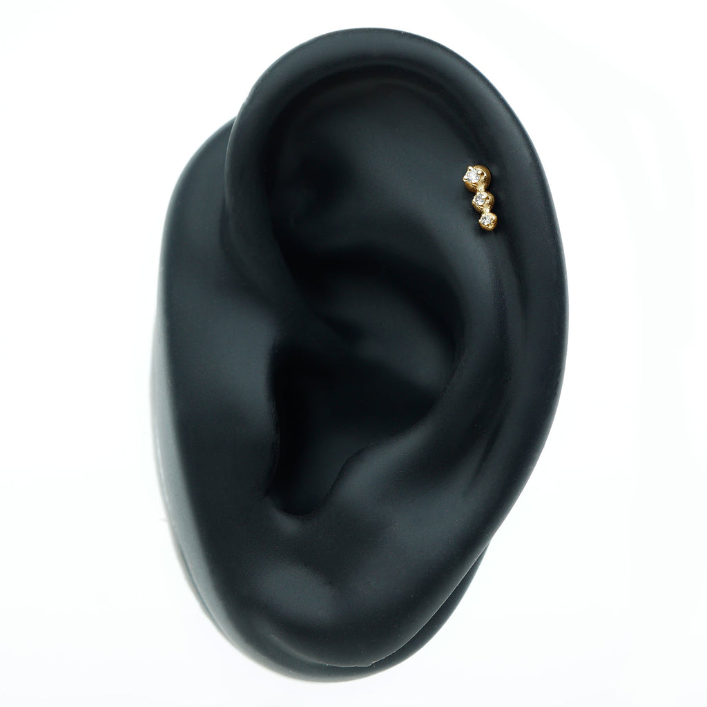 Natural Round Diamond Three Stone Tragus Earring