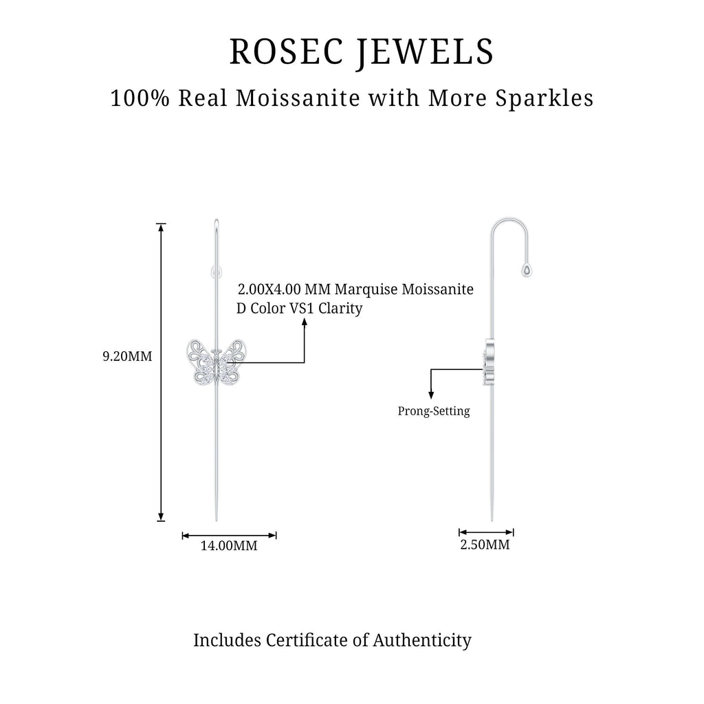 Elegant Certified Moissanite Butterfly Ear Pin Earring