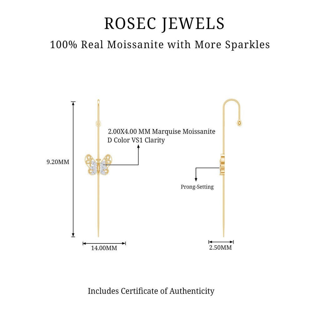 Elegant Certified Moissanite Butterfly Ear Pin Earring