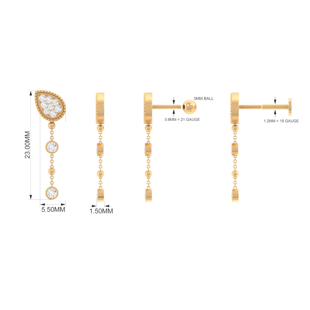 Natural Diamond Chain Dangle Earring for Cartilage Piercing
