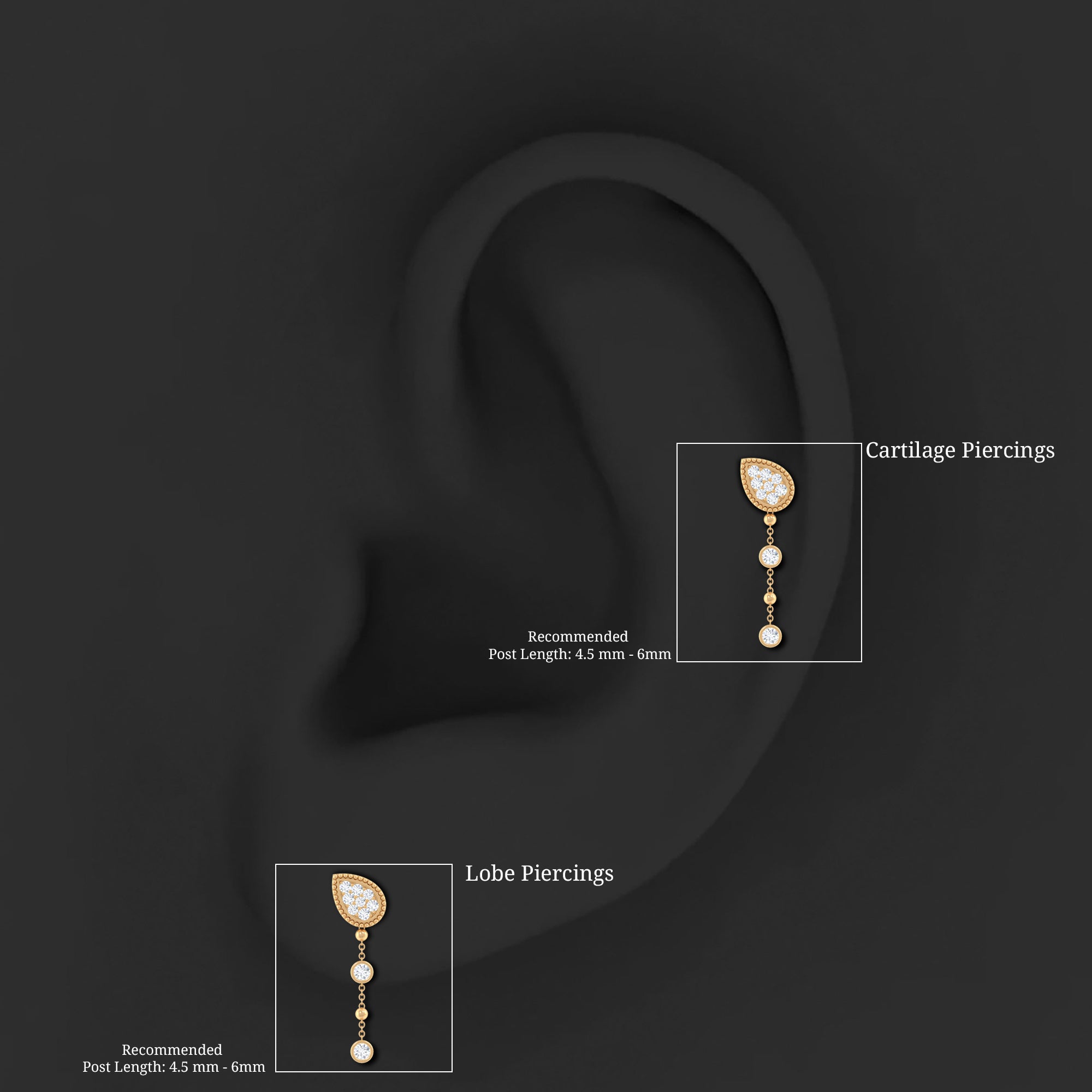 Natural Diamond Chain Dangle Earring for Cartilage Piercing
