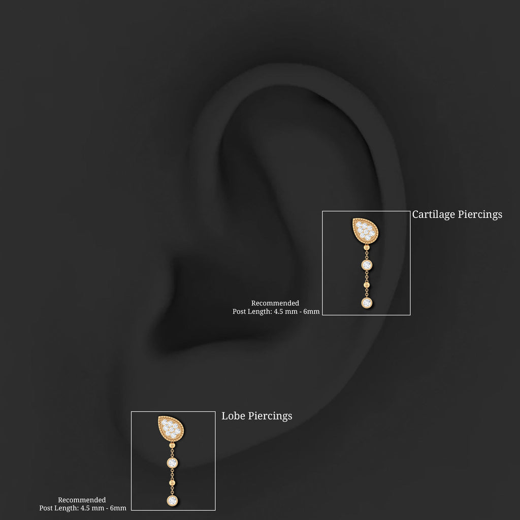 Natural Diamond Chain Dangle Earring for Cartilage Piercing