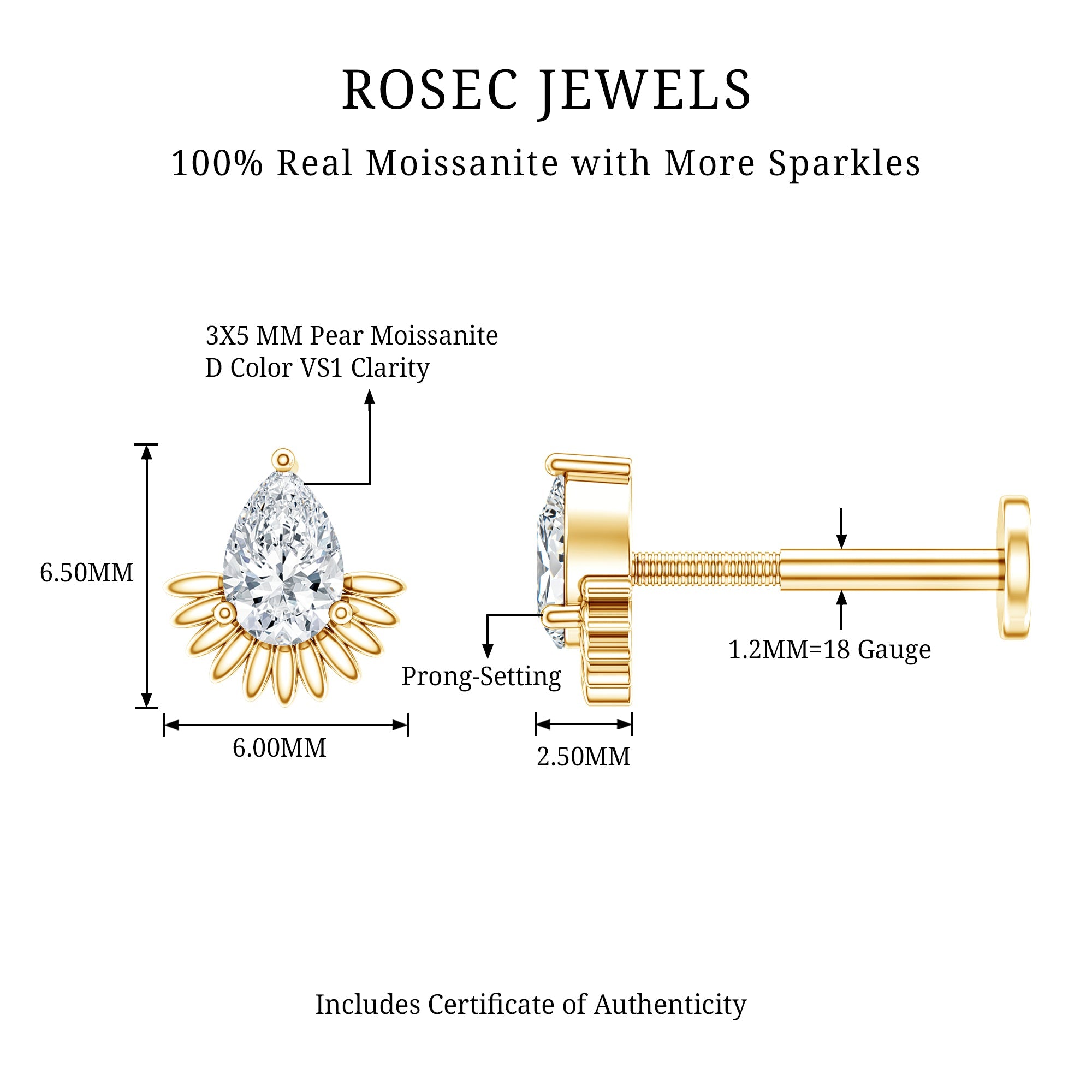 Pear Shape Moissanite Unique Cartilage Earring