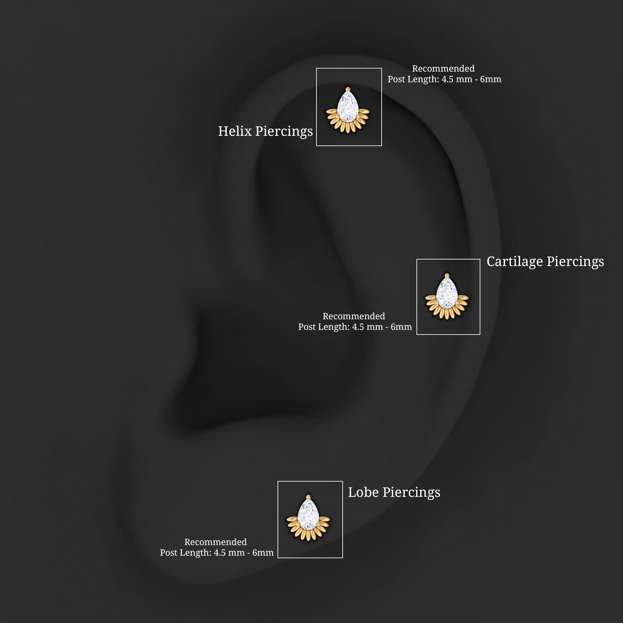 Pear Shape Moissanite Unique Cartilage Earring