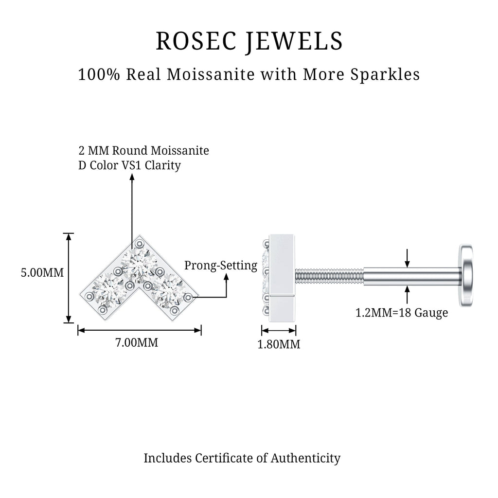 Round Moissanite Chevron Tragus Earring for Women