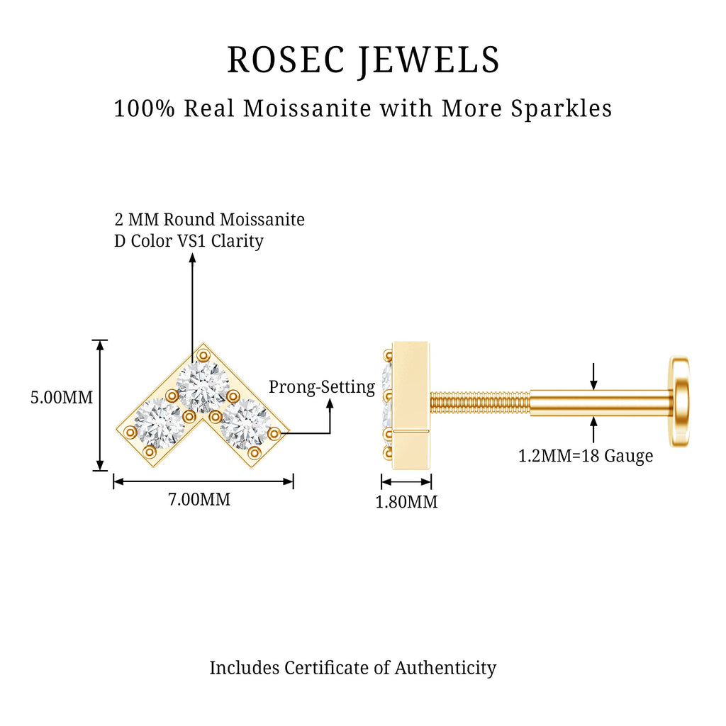 Round Moissanite Chevron Tragus Earring for Women
