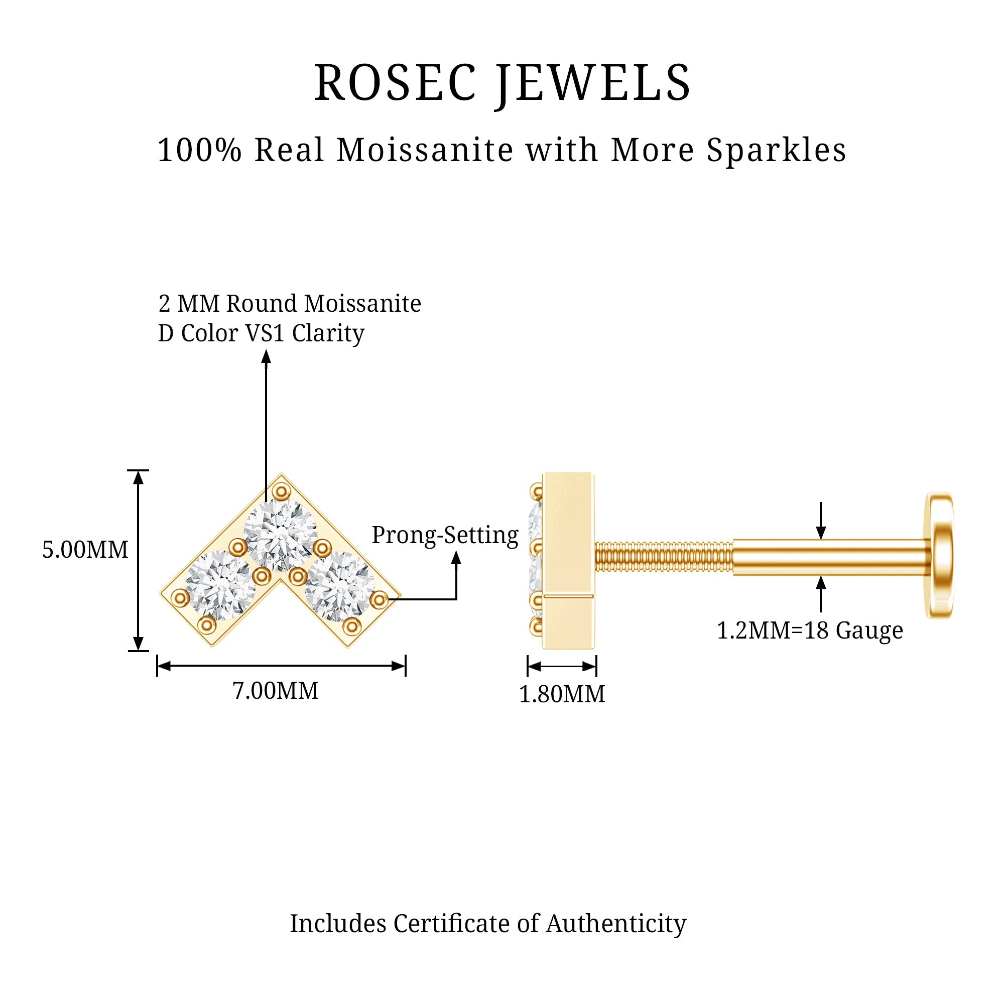 Round Moissanite Chevron Tragus Earring for Women