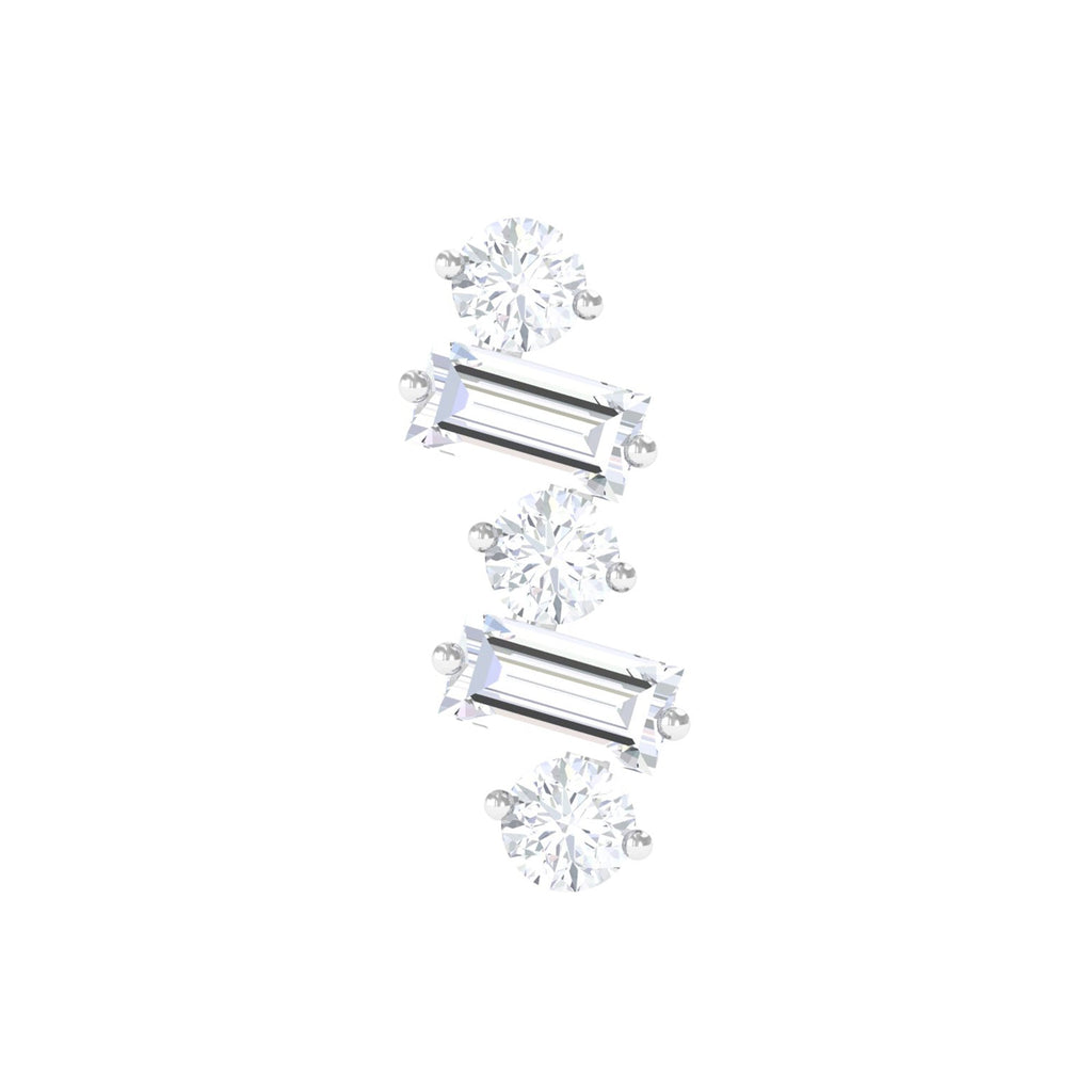 Baguette and Round Moissanite Ear Crawler Earring