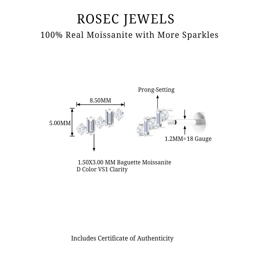 Baguette and Round Moissanite Ear Crawler Earring