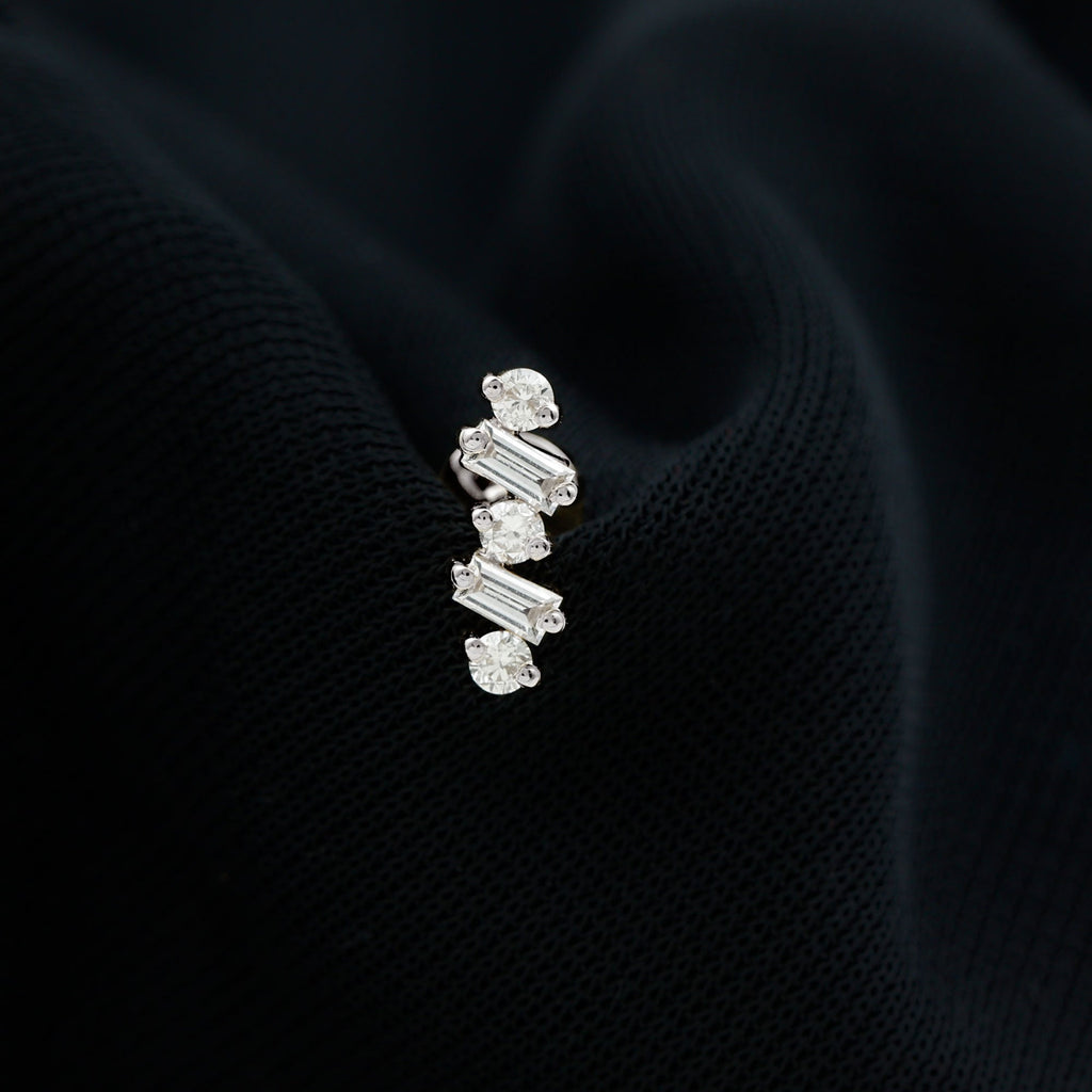 Baguette and Round Moissanite Ear Crawler Earring