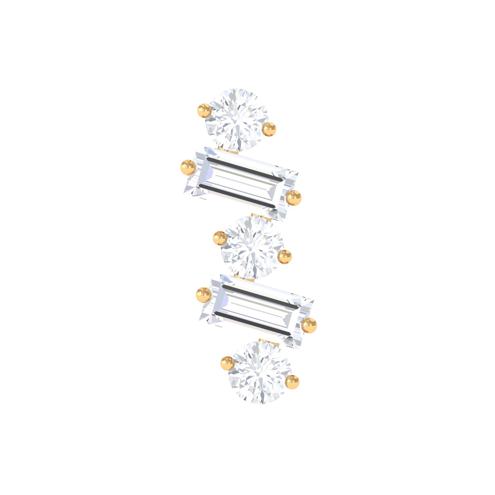 Baguette and Round Moissanite Ear Crawler Earring