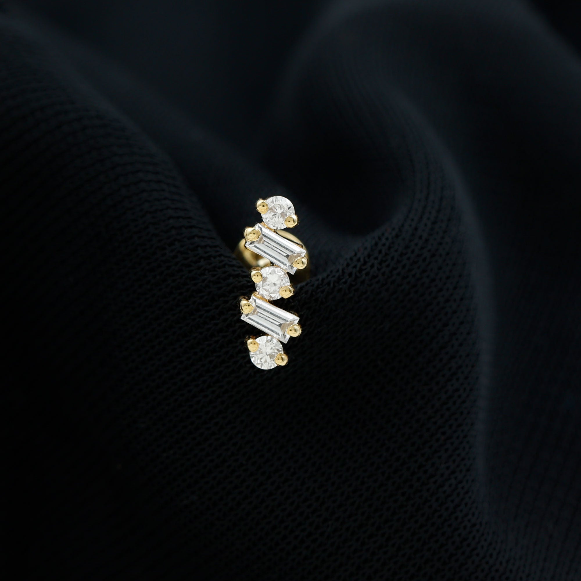 Baguette and Round Moissanite Ear Crawler Earring
