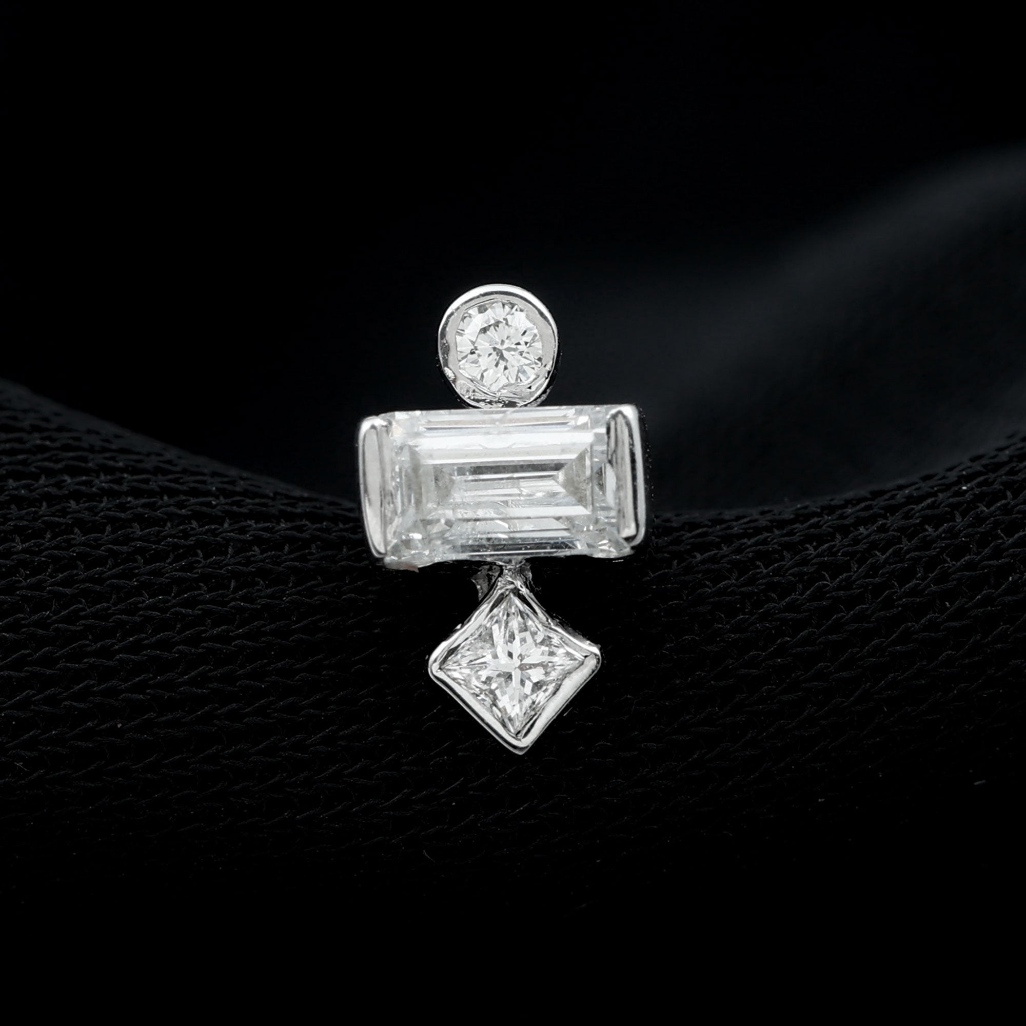 Certified Moissanite Three Stone Earring for Tragus Piercing