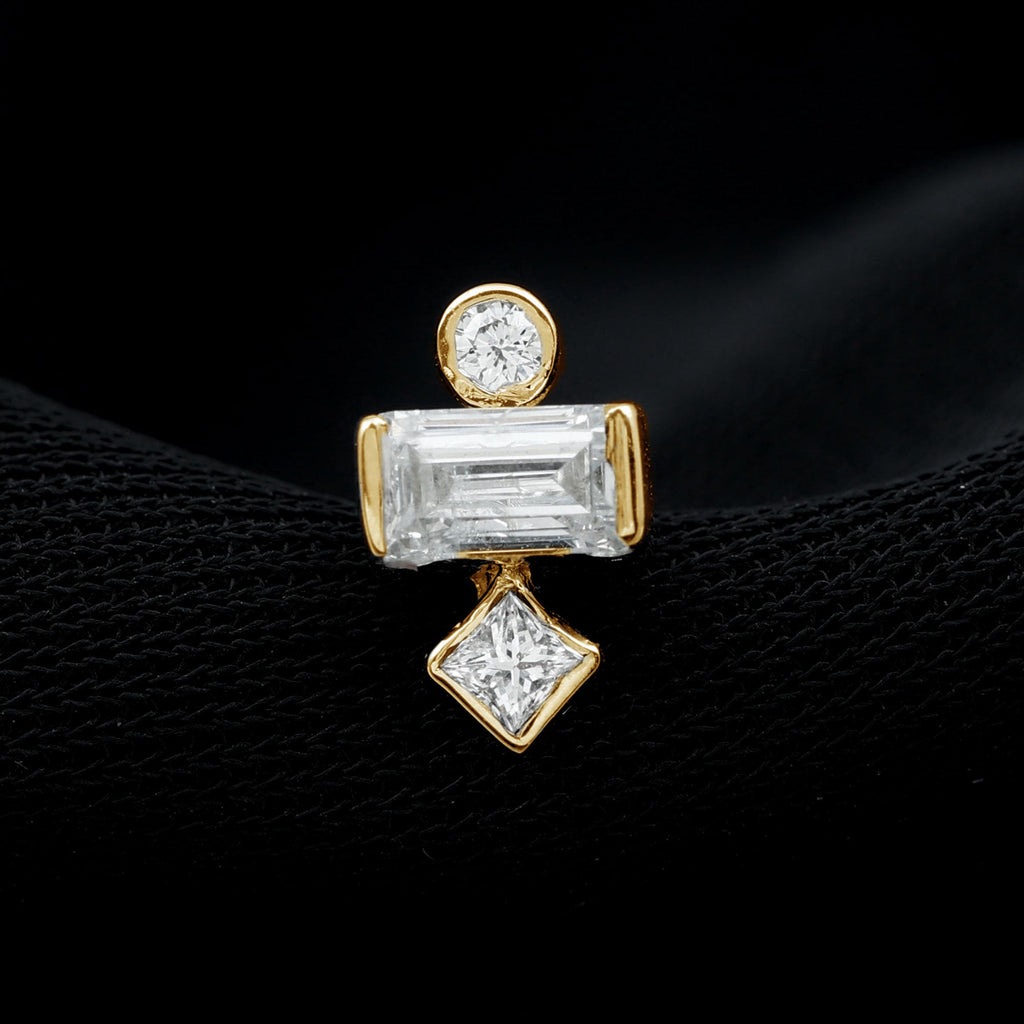 Certified Moissanite Three Stone Earring for Tragus Piercing