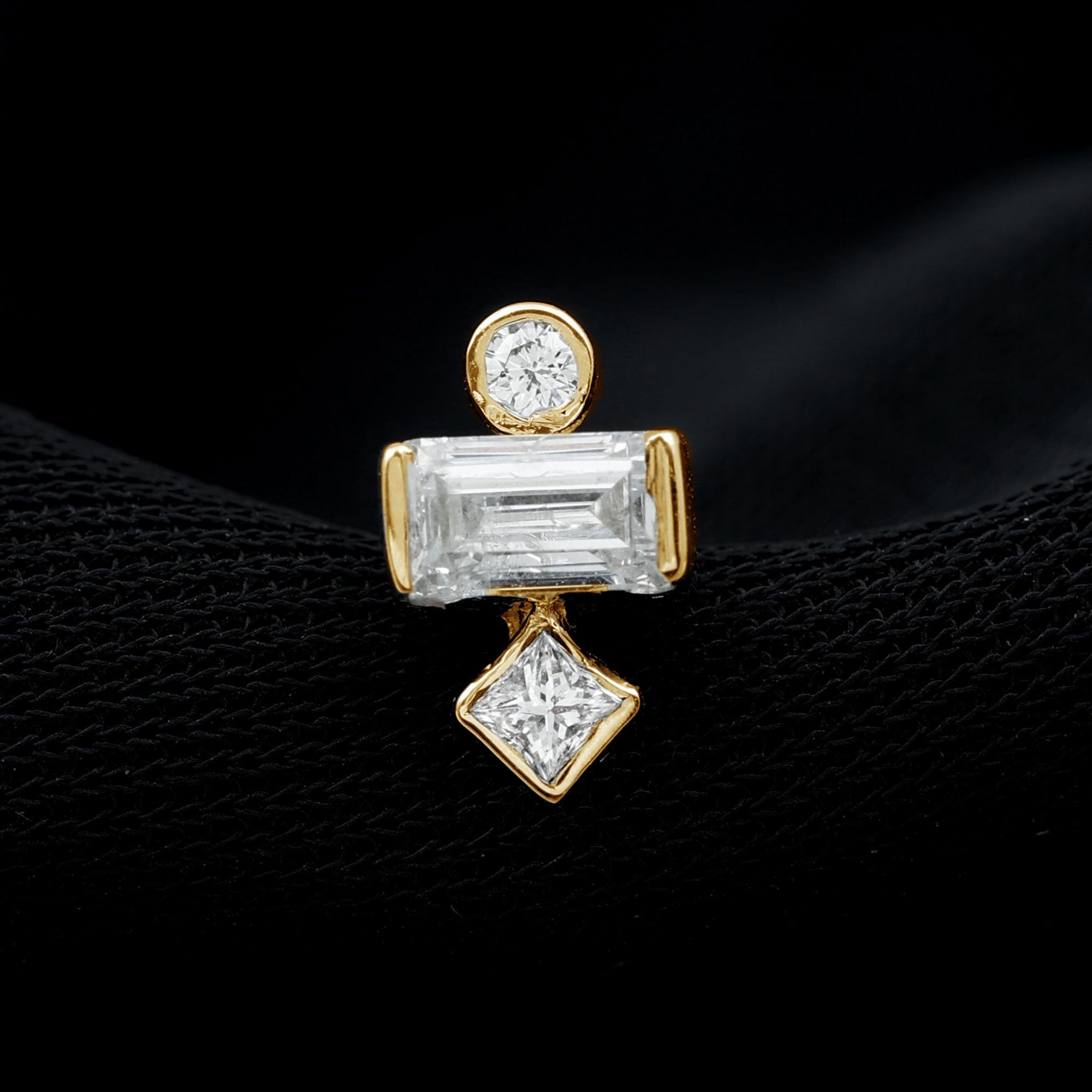 Certified Moissanite Three Stone Earring for Tragus Piercing