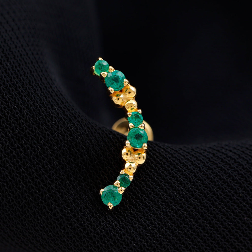 Natural Emerald Crawler Cartilage Earring with Beaded Details