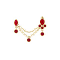 Natural Ruby Double Piercing Earring with Dangling Chain
