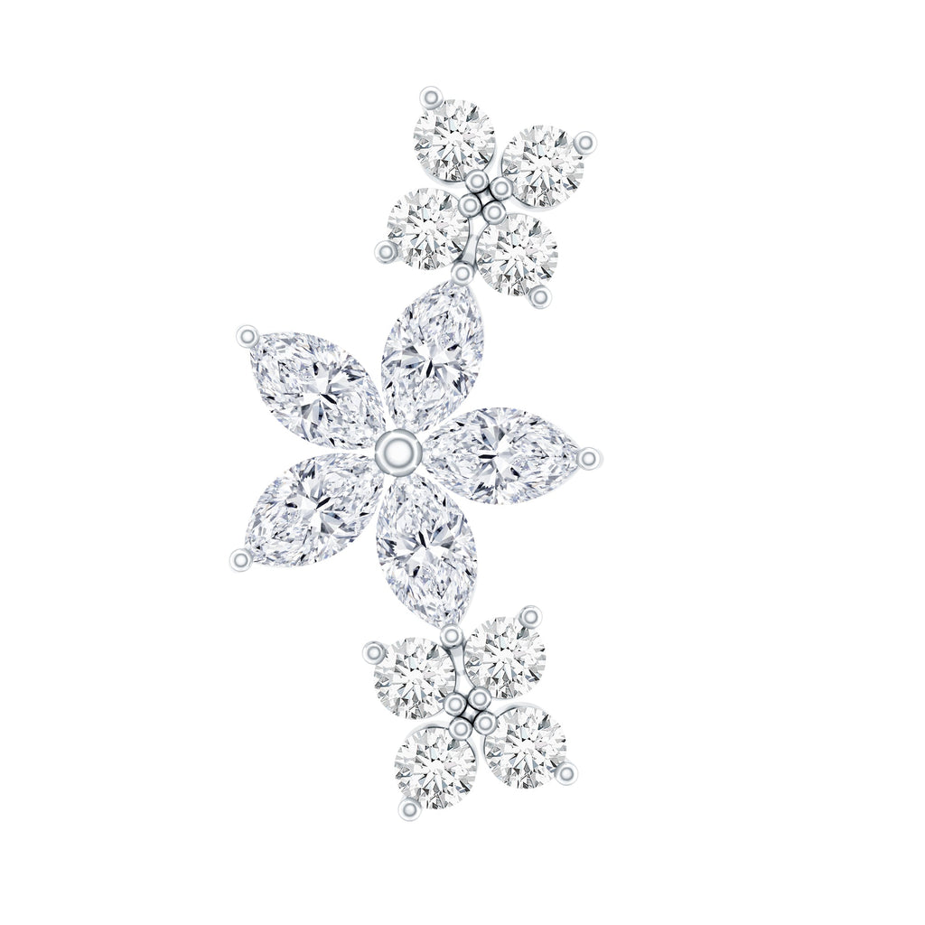Certified Round Moissanite Flower Ear Crawler Earring