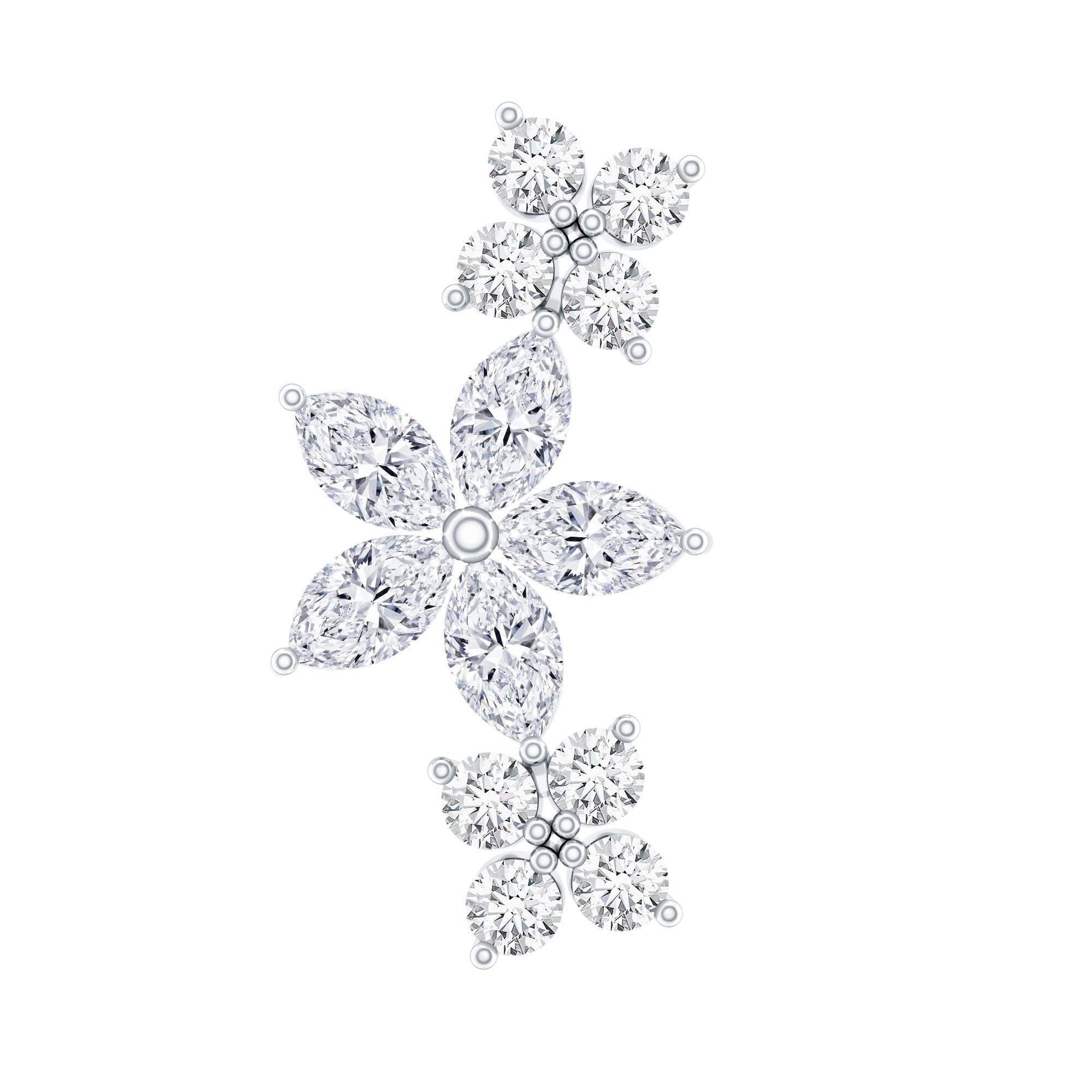 Certified Round Moissanite Flower Ear Crawler Earring