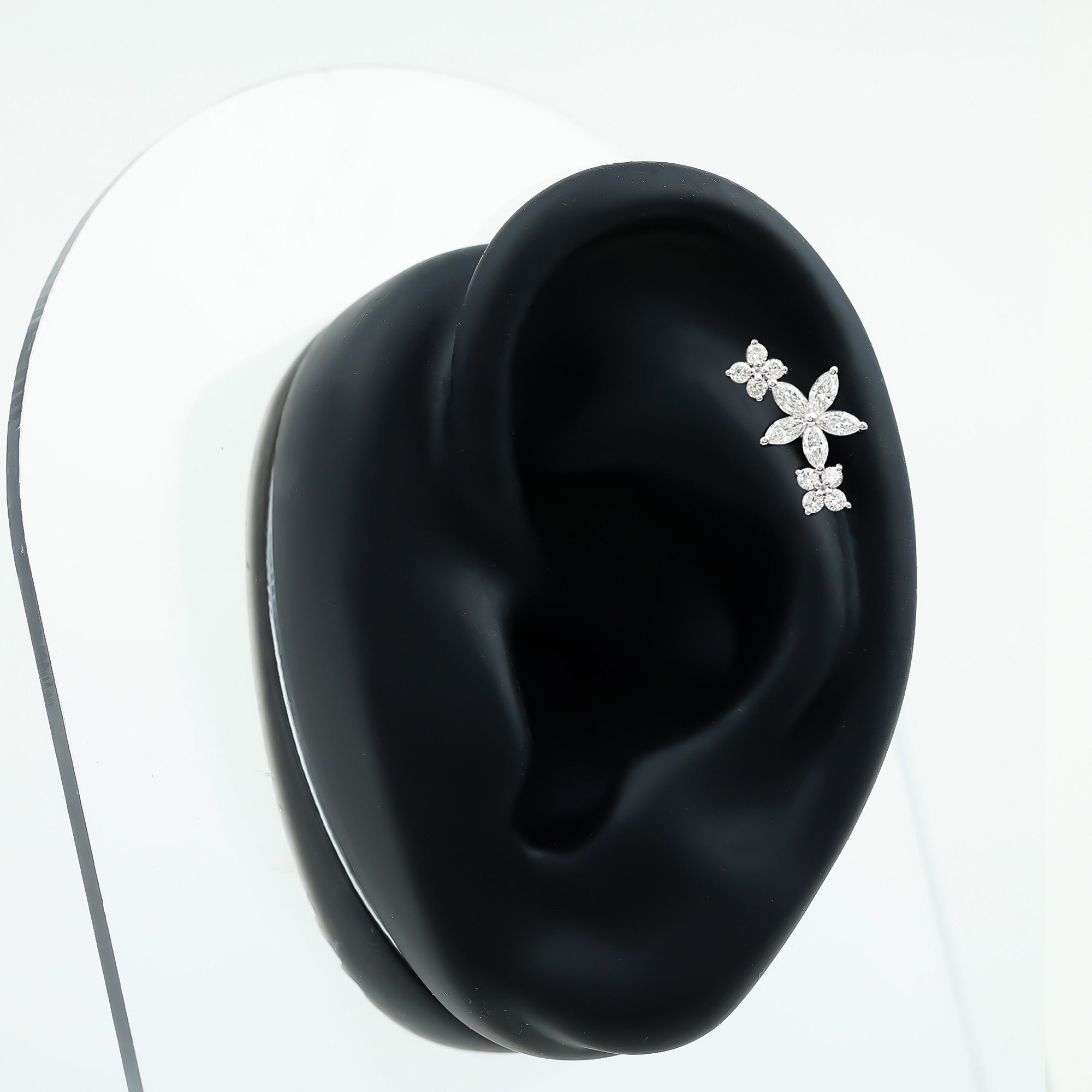 Certified Round Moissanite Flower Ear Crawler Earring