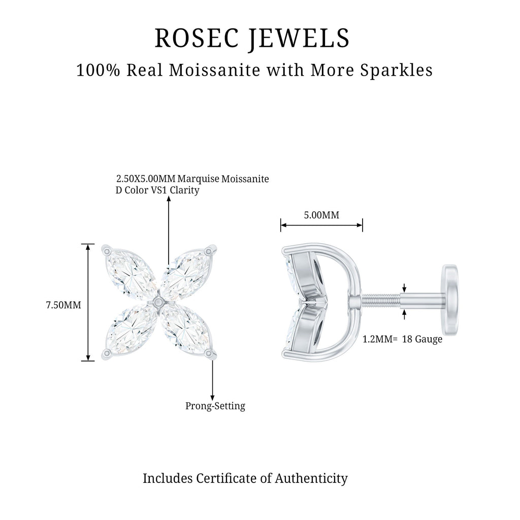 Marquise Cut Moissanite Flower Cartilage Earring