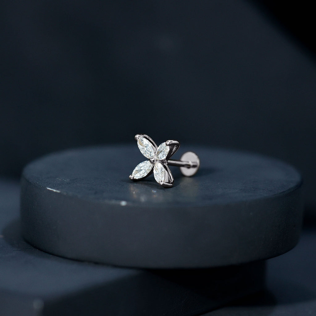 Marquise Cut Moissanite Flower Cartilage Earring
