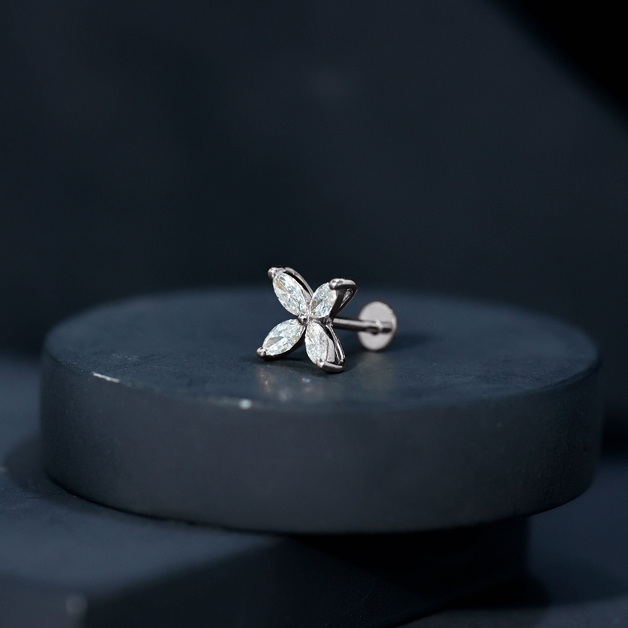 Marquise Cut Moissanite Flower Cartilage Earring