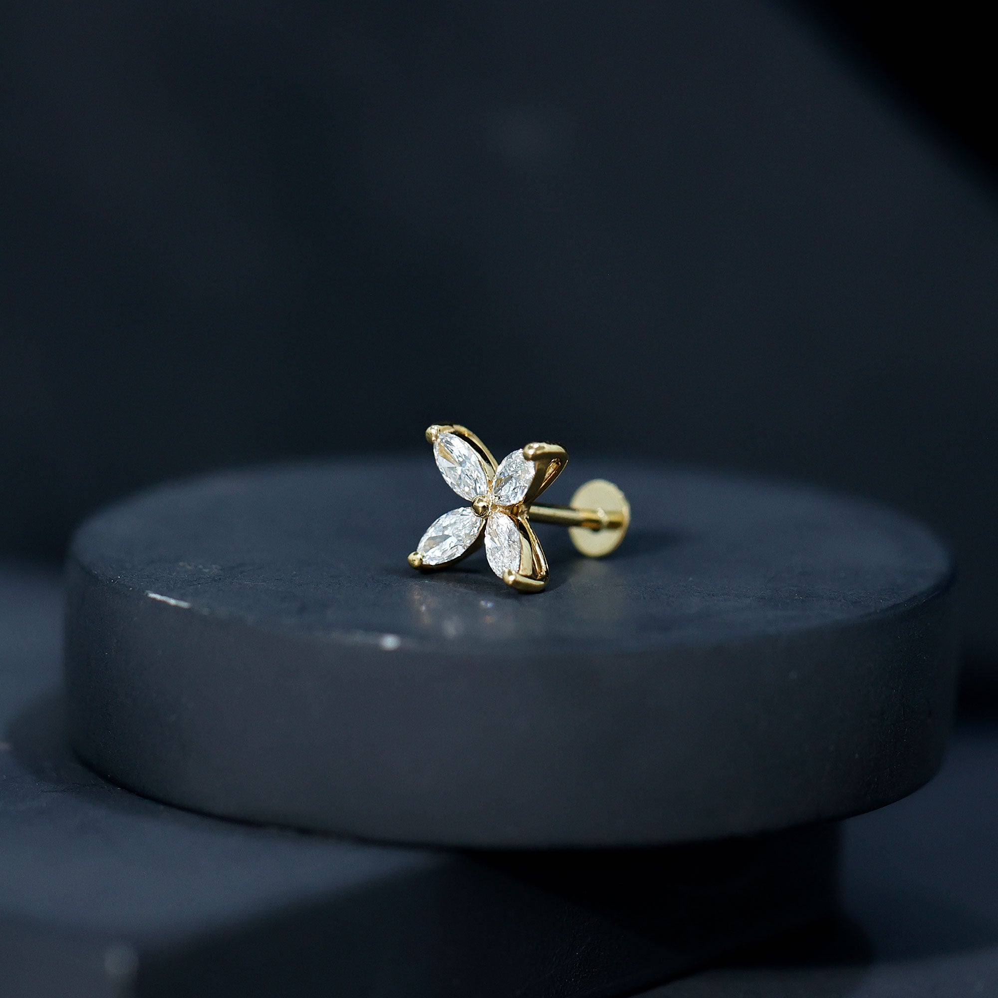 Marquise Cut Moissanite Flower Cartilage Earring