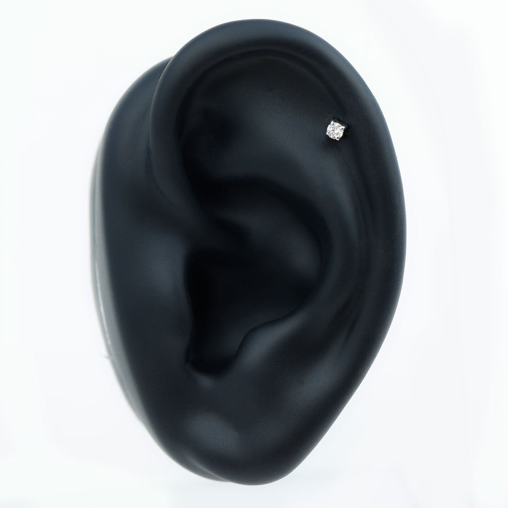 Dainty Round Diamond Conch Earring in Prong Setting