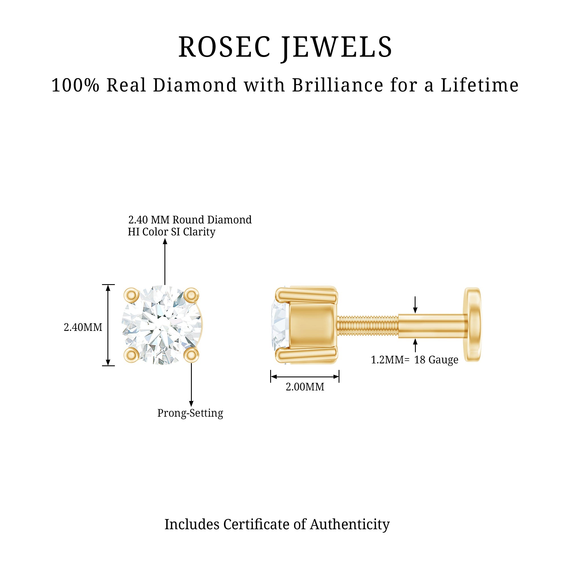 Dainty Round Diamond Conch Earring in Prong Setting