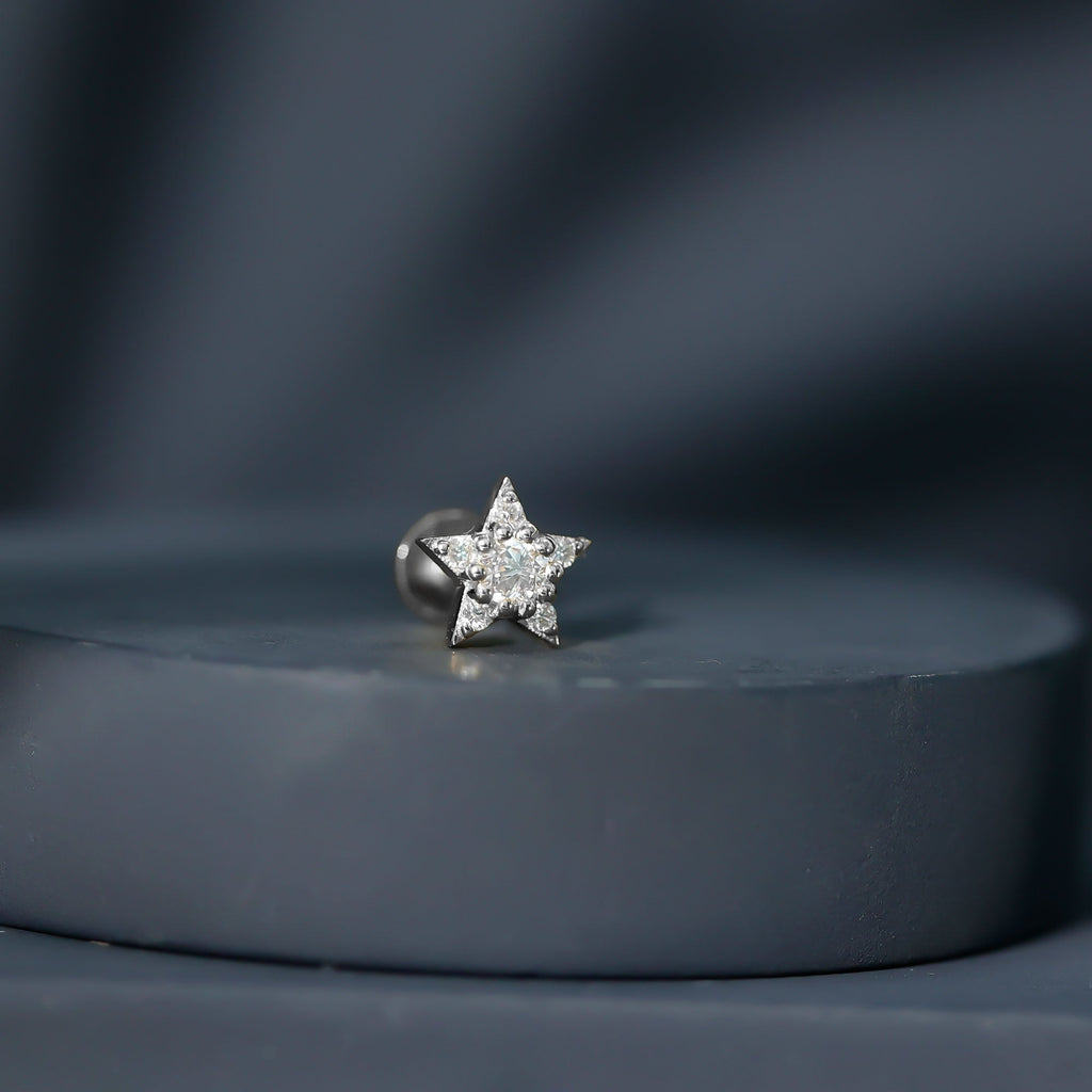 Dainty Moissanite Star Cartilage Earring with Flat Back