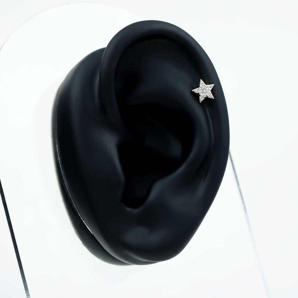 Dainty Moissanite Star Cartilage Earring with Flat Back