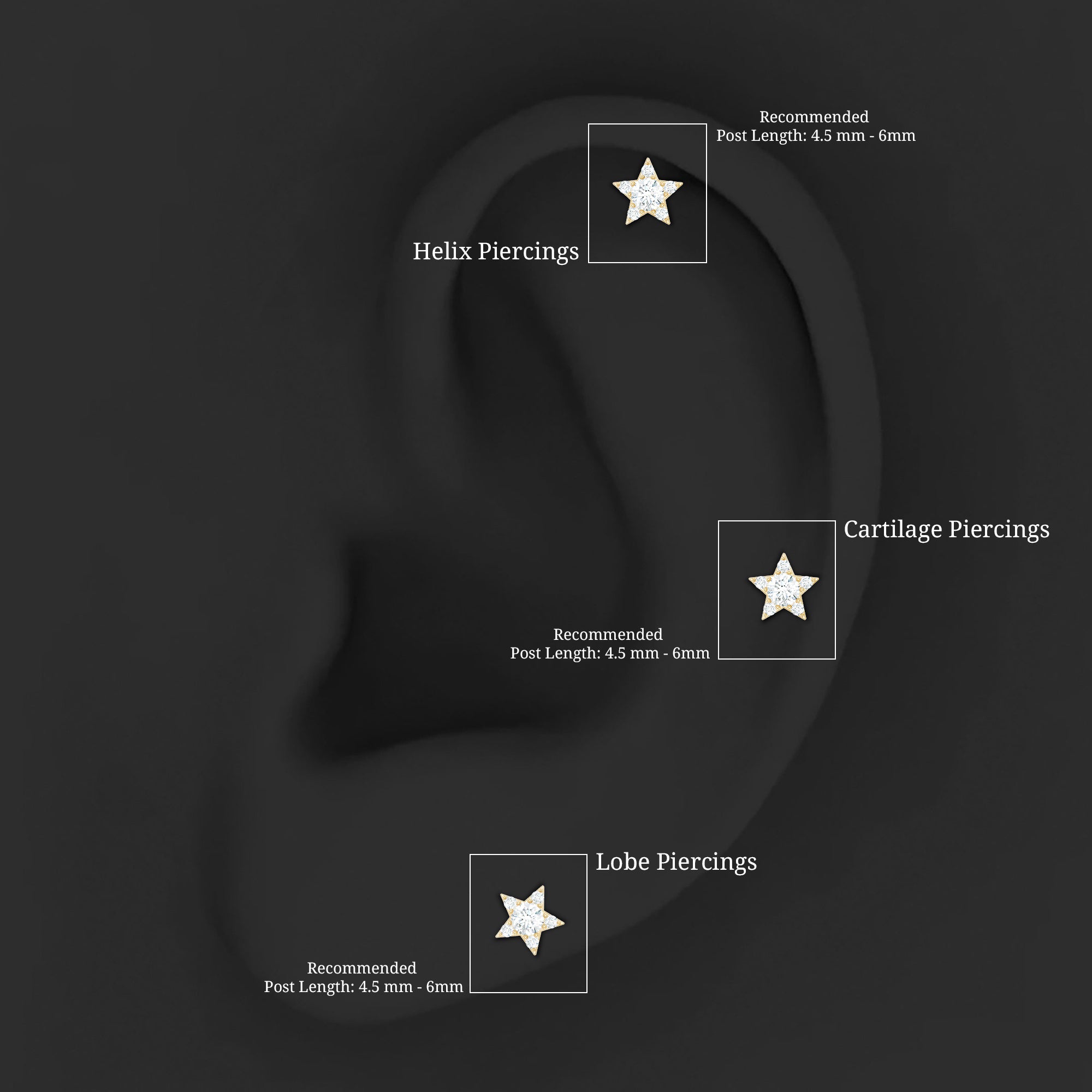 Dainty Moissanite Star Cartilage Earring with Flat Back