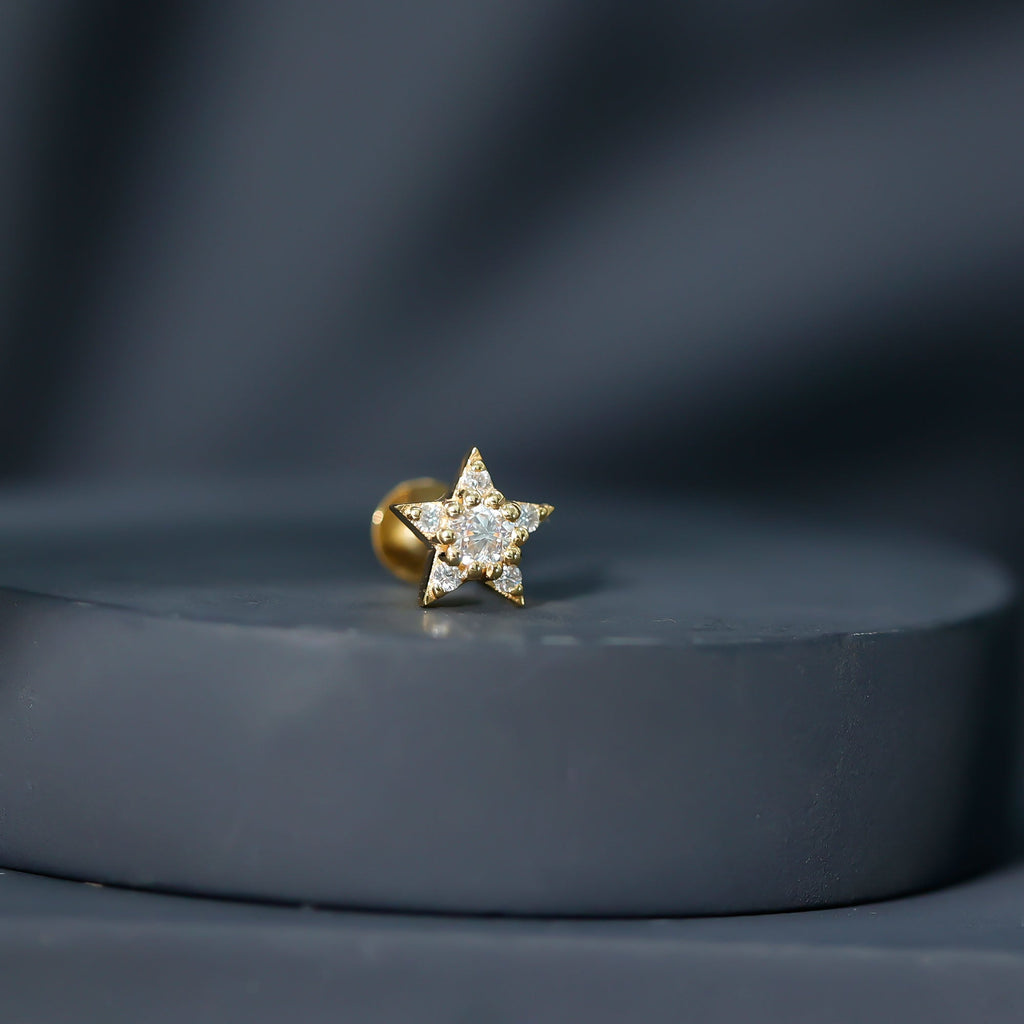 Dainty Moissanite Star Cartilage Earring with Flat Back