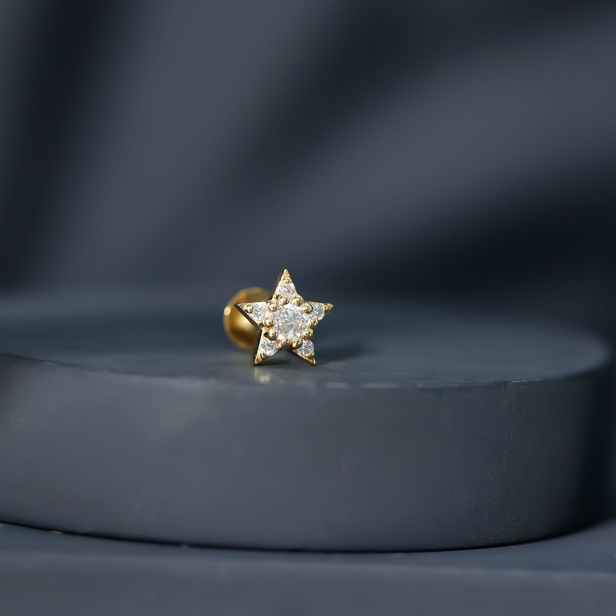Dainty Moissanite Star Cartilage Earring with Flat Back
