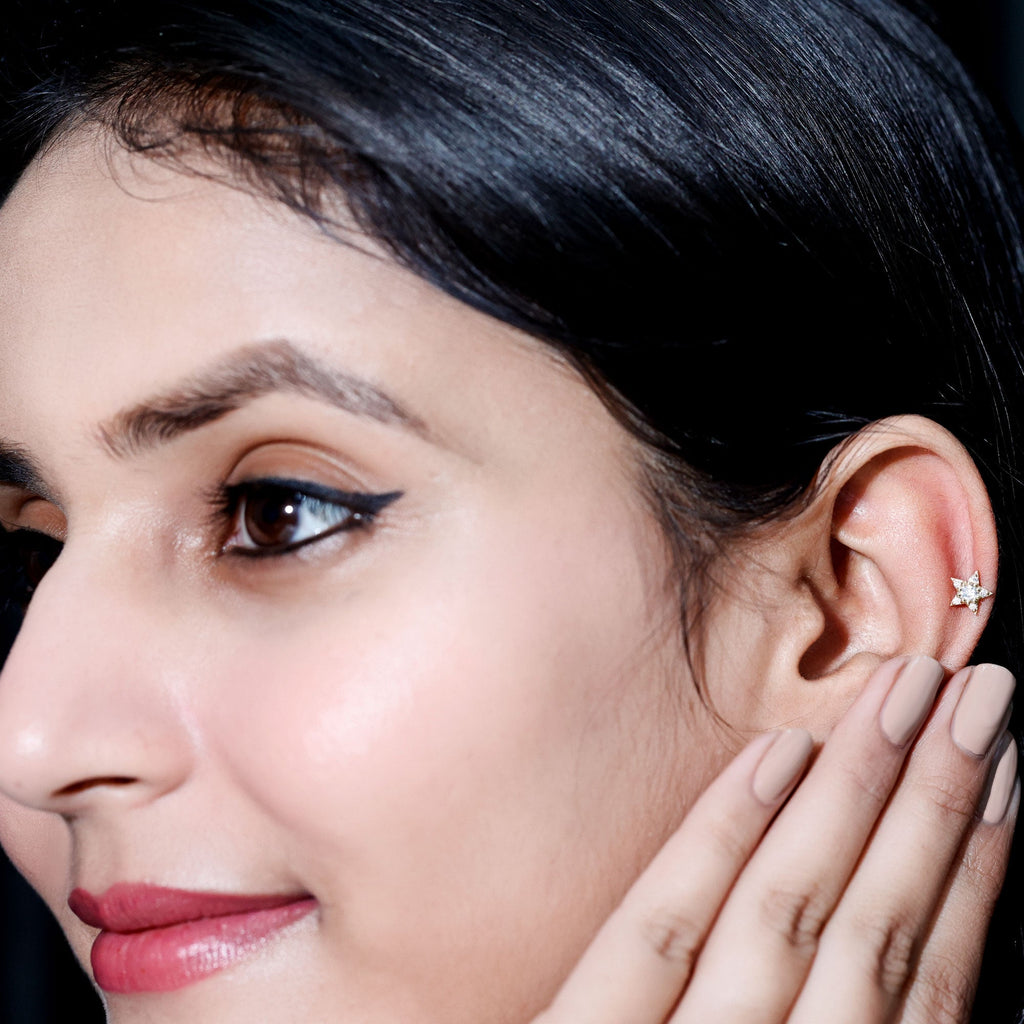 Dainty Moissanite Star Cartilage Earring with Flat Back