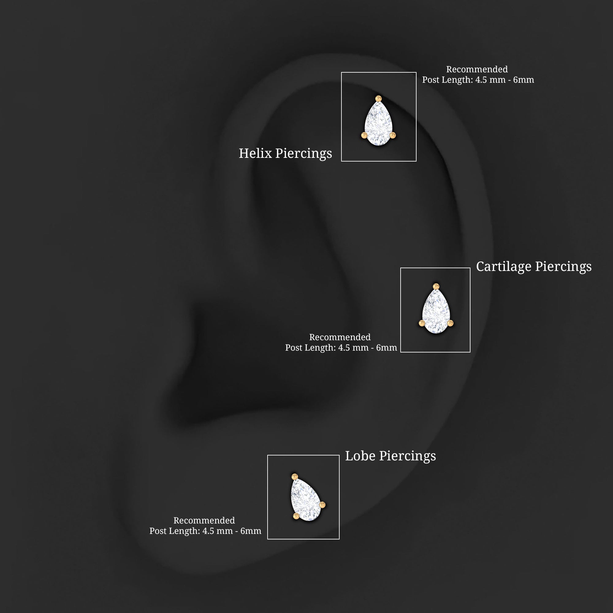 Pear Shape Moissanite Solitaire Conch Earring
