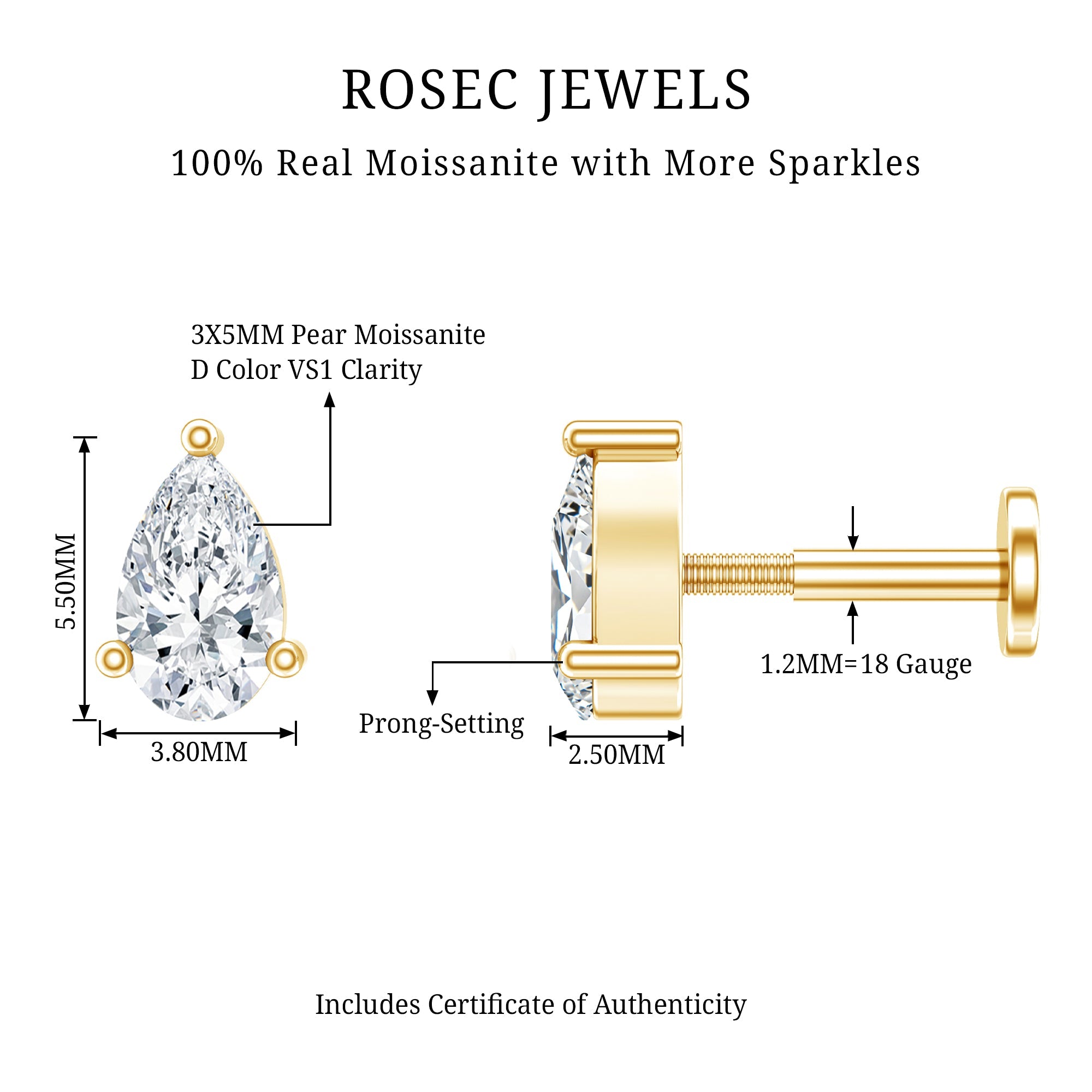 Pear Shape Moissanite Solitaire Conch Earring